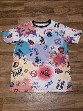 Mens  Multicolor Graffiti Print Short Sleeve Tee